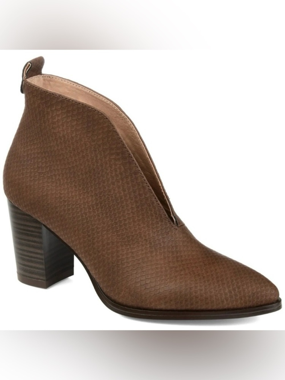 Journee Collection Bellamy Brown Snakeskin Embossed V-Cut Booties - 7.5